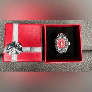 KS Elegant Watch Ring Red and Silver